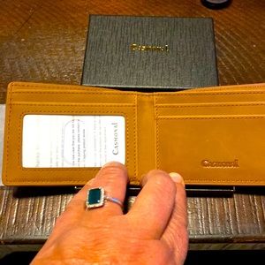 Casmonal Mens Leather Crazyhorse Brown Slim Wallet New in Box